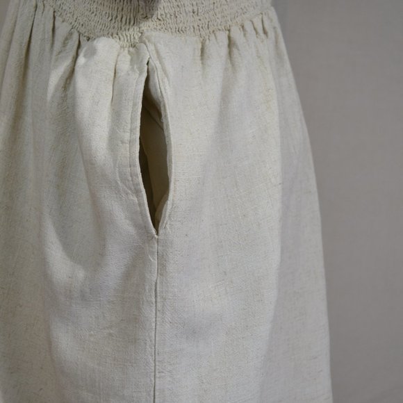 Smock Waist Lagenlook Tunic Maternity Top Beach ,oat colour linen - Picture 4 of 10